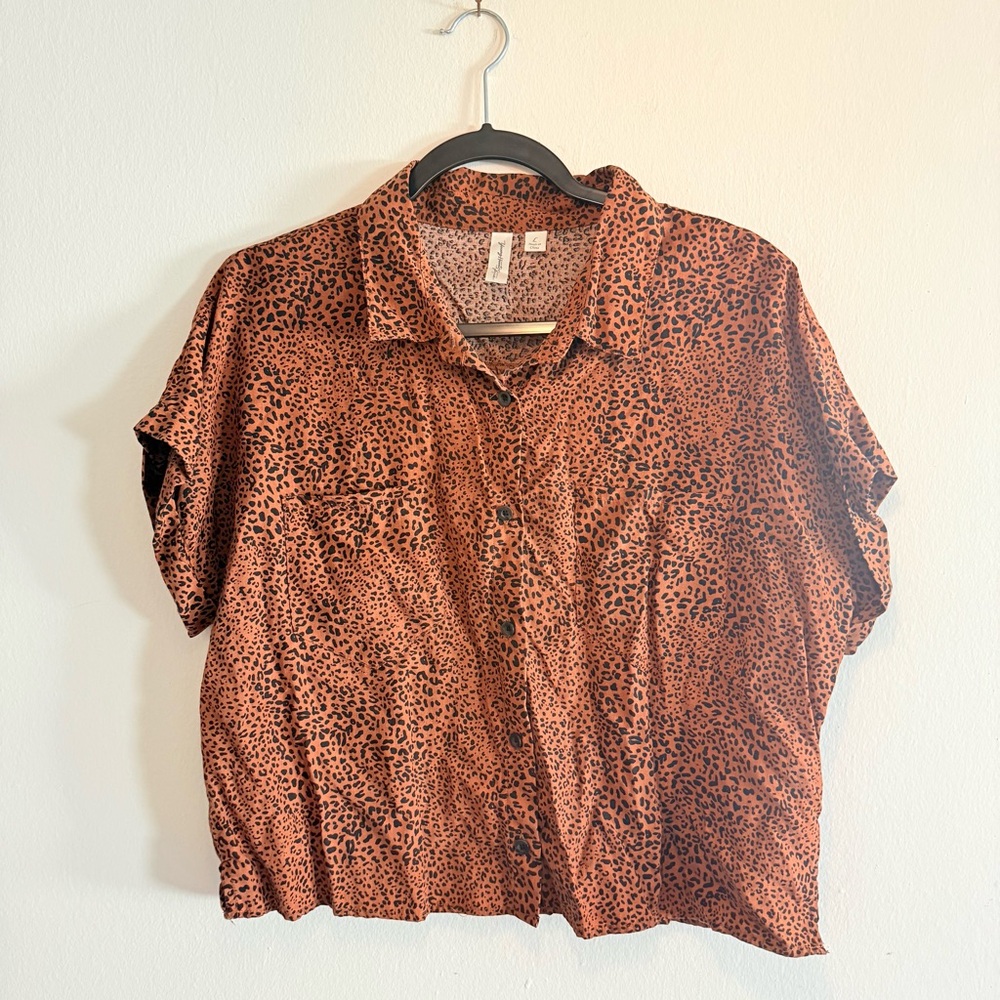 Animal Print Short Sleeve Button Down Shirt